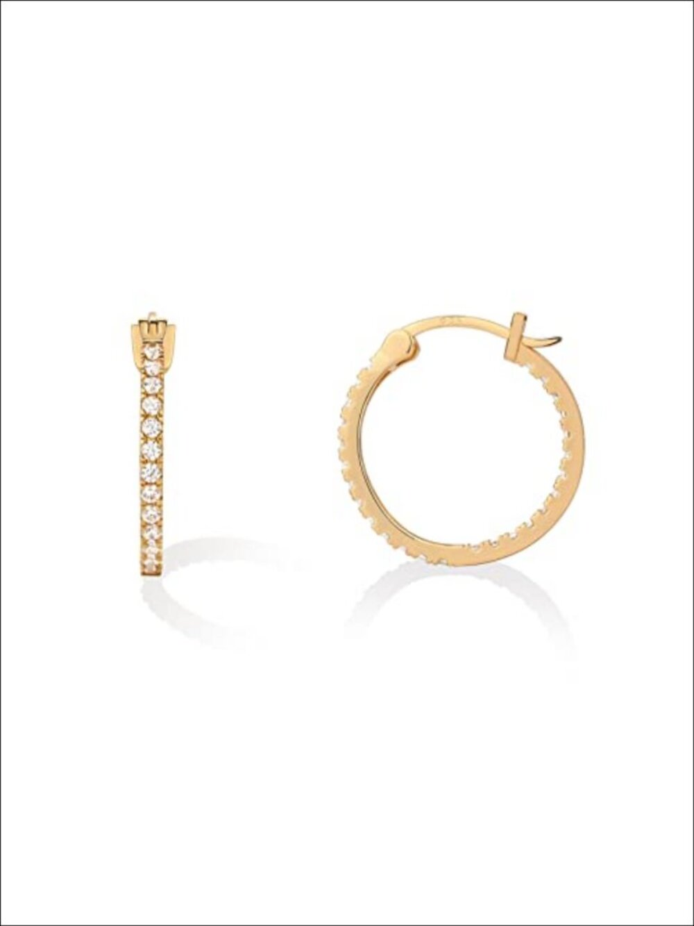 14K Gold Plated CZ Hoop Earrings 925 Sterling Silver Post 20mm
